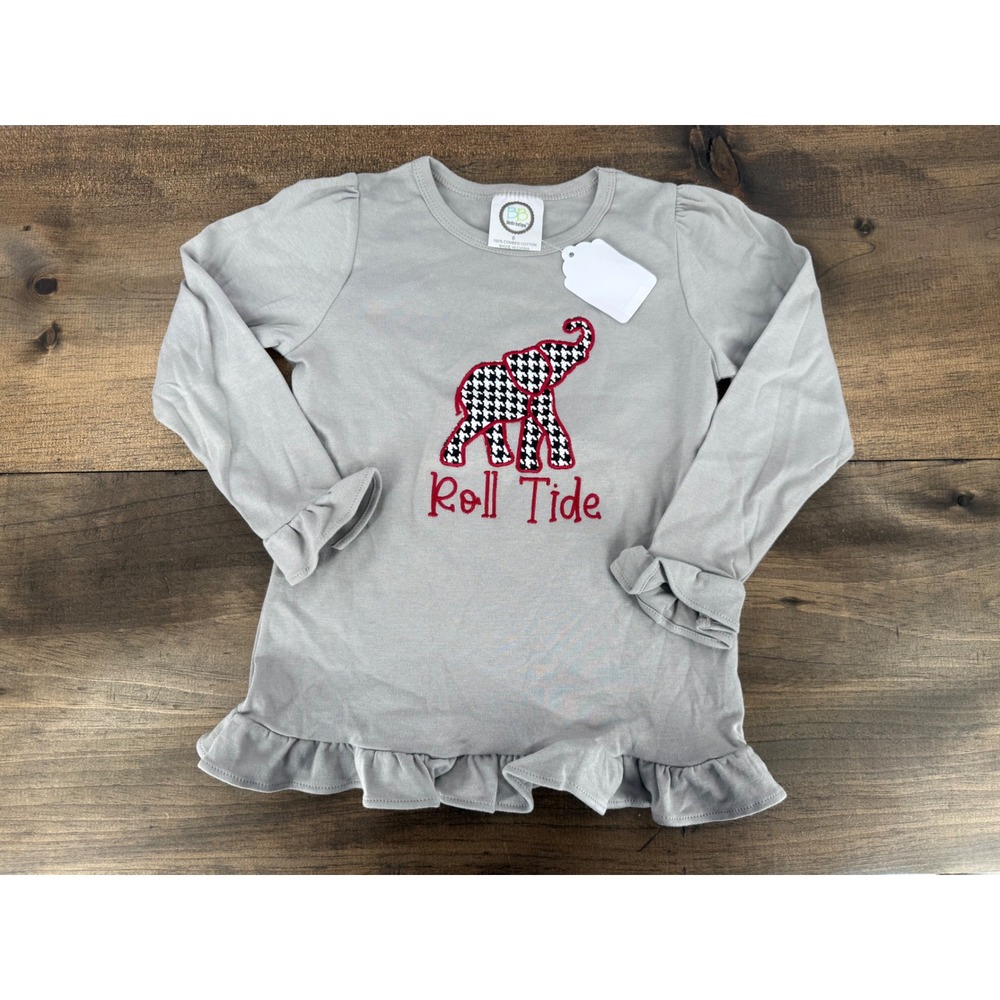 Boutique Kids Gray Roll Tide Alabama‎ Appliqué Elephant Embroidered Ruffle Top 6
